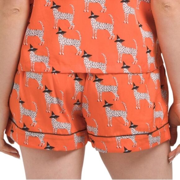Bouffants & Broken Hearts Orange White Black Leopard Print Notch Shorty PJ Set - Picture 6 of 6